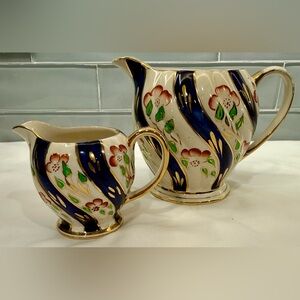 Cobalt Sadler English Pitchers in varied sizes, Pair.  5-3/4” & 3-3/4”